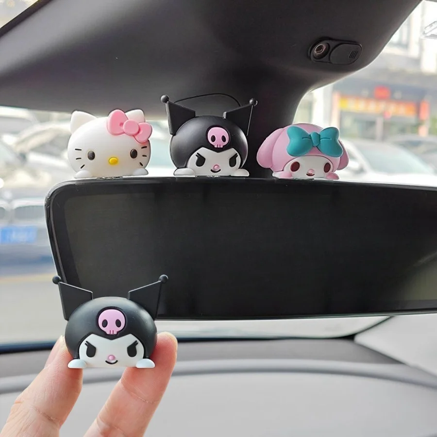 1/4pcs HelloKitty My Melody Kuromi Cinnamoroll Rubber Durable Cute 3D Cartoon Dashboard Decorations for Vehicle Decor