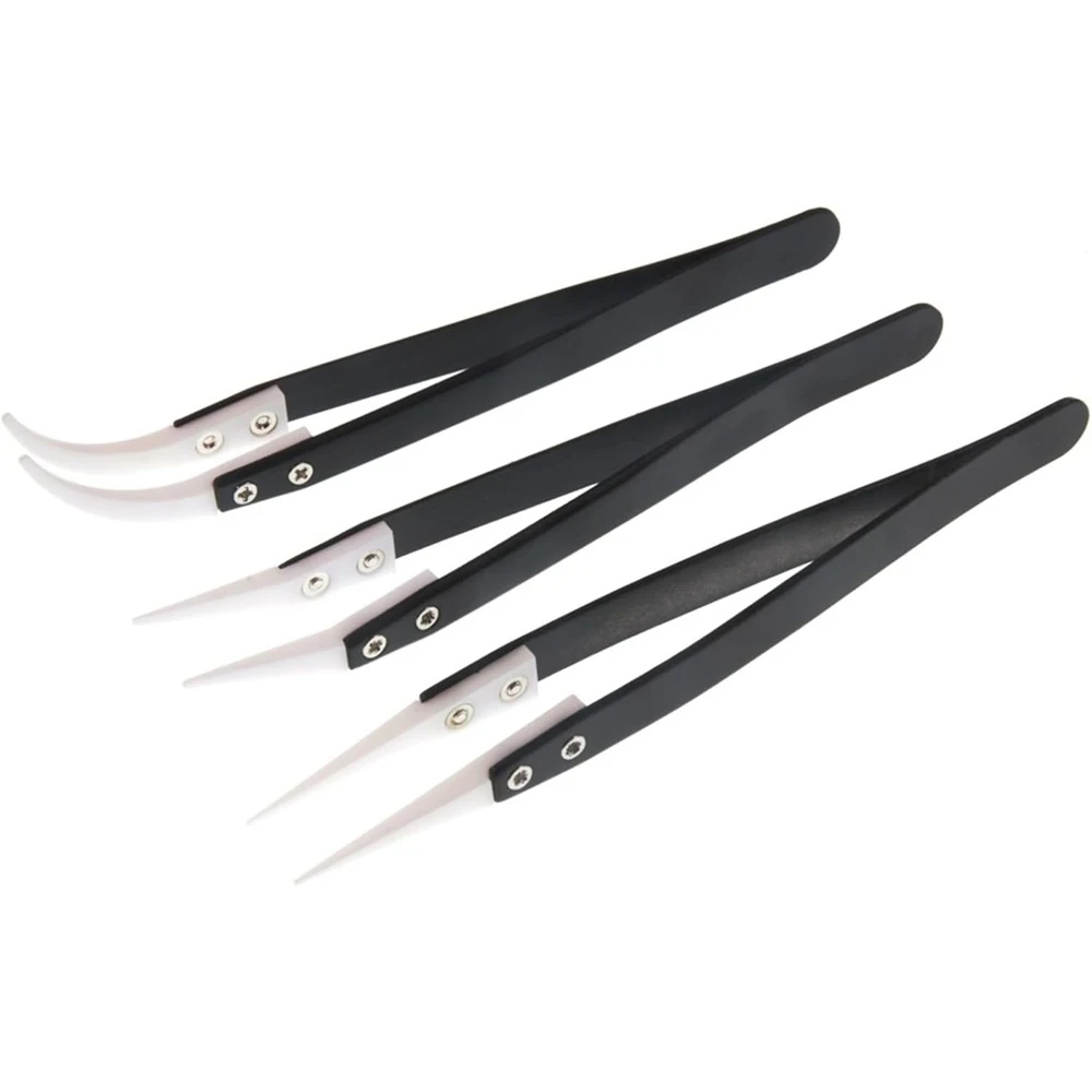 1PC Anti-Static Ceramic Tweezers Stainless Steel Industrial Ceramic Tweezers Insulated Straight/Curved Tip Tweezers image 4