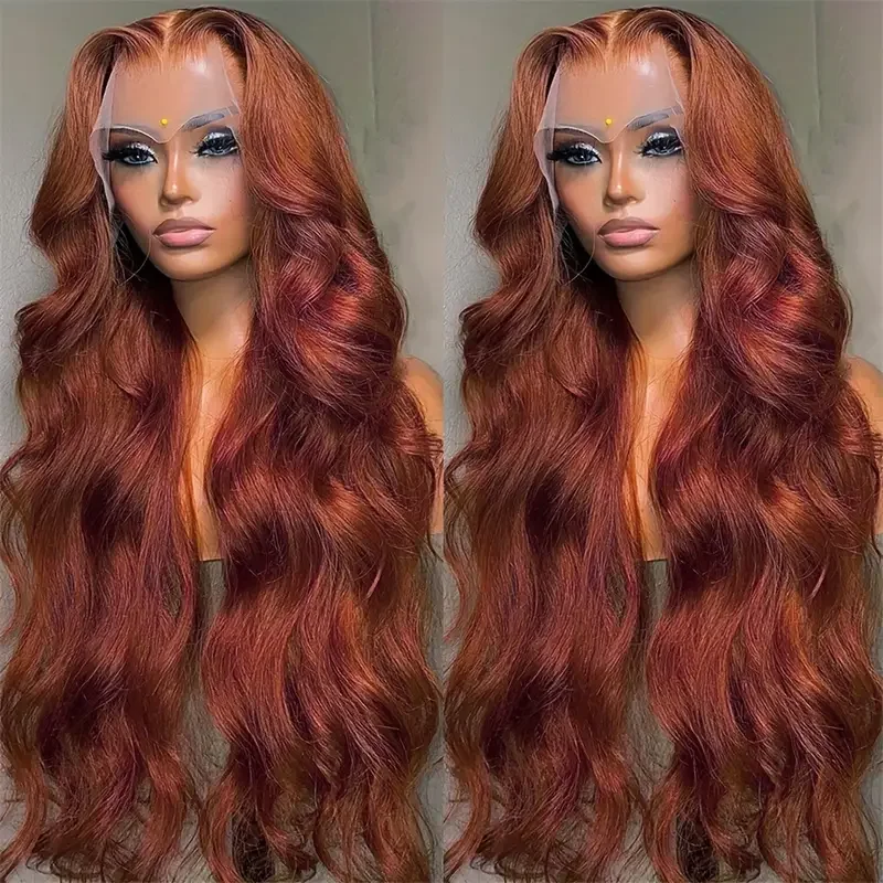 Body Wave Reddish Brown 13x6 Lace Front Wigs Human Hair Preplucked Auburn Colored Human Hair HD Lace Frontal Wig 180 Density