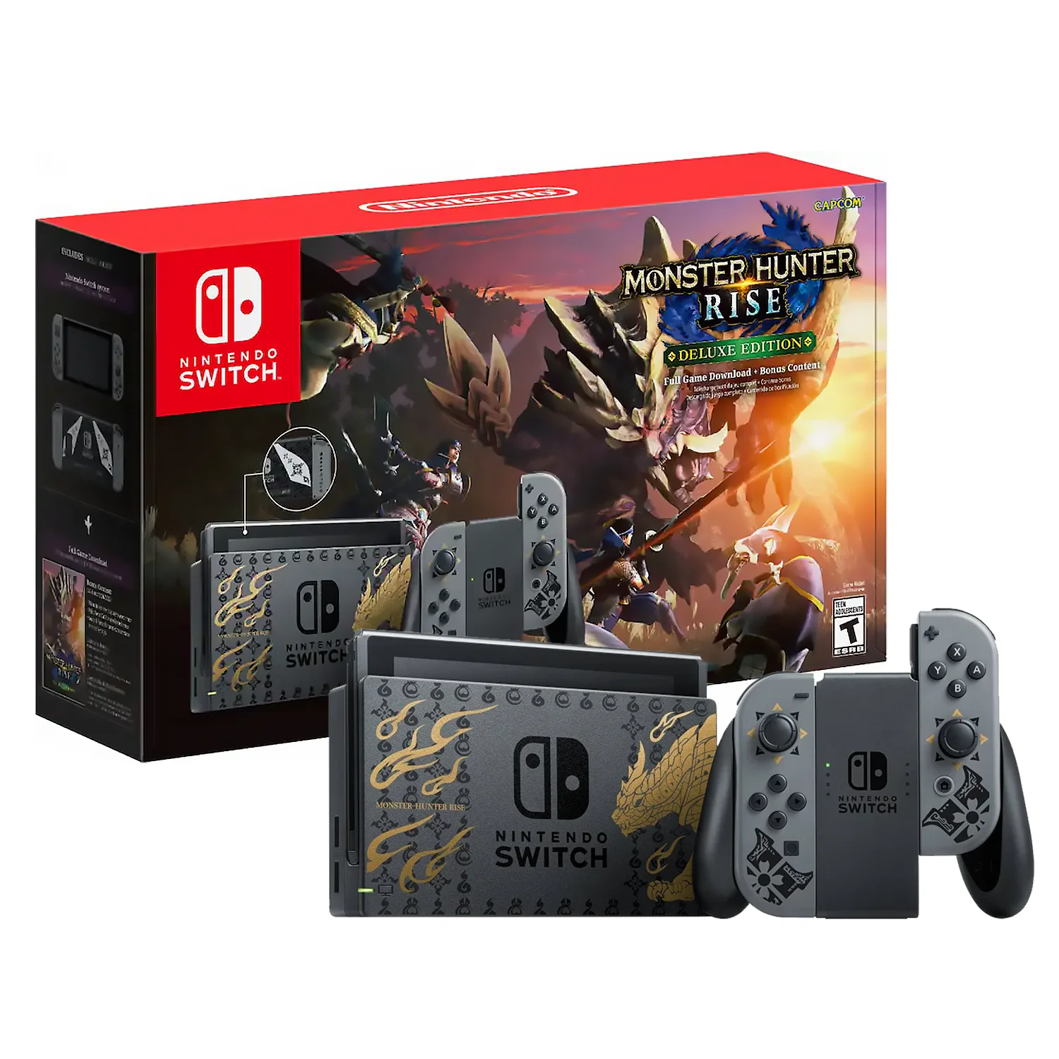 Nintendo Switch Monster Hunter Rise Deluxe Edition Console, 32GB, Gray Joy-Con, Monster Hunter Rise Digital Game, Portable Gaming System