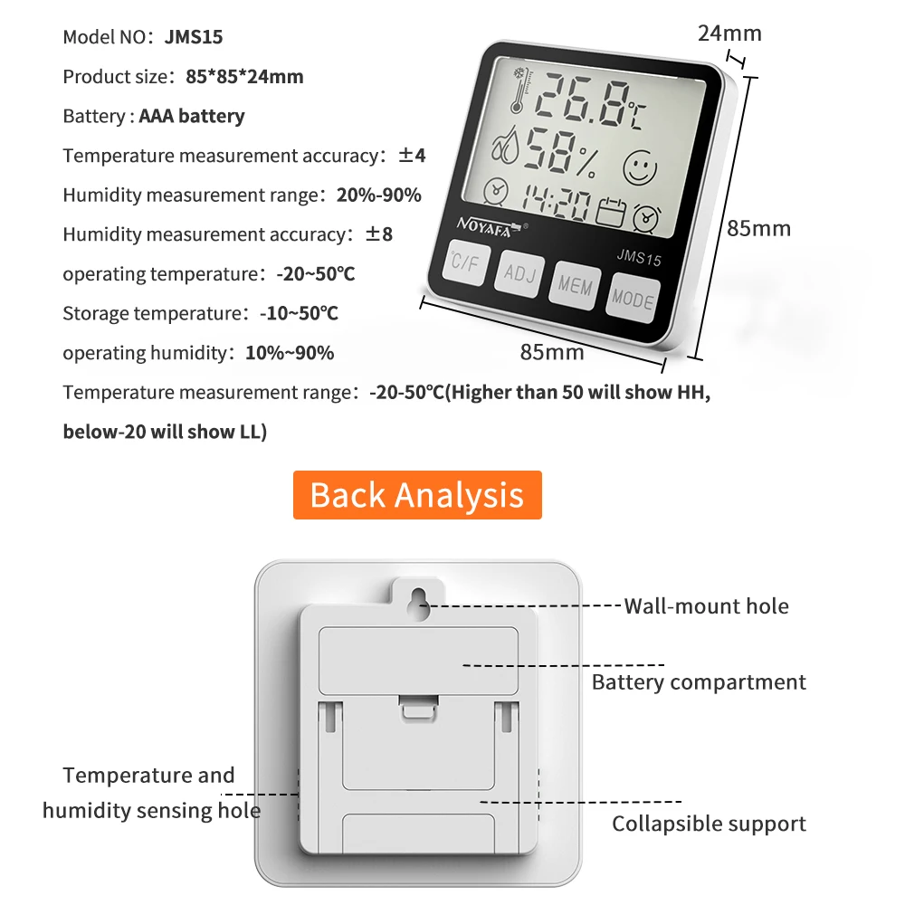 NOYAFA Mini Thermometer Hygrometer LCD Digital Temperature Humidity Gauge Sensor Weather Station Meter For Indoor Home Tool