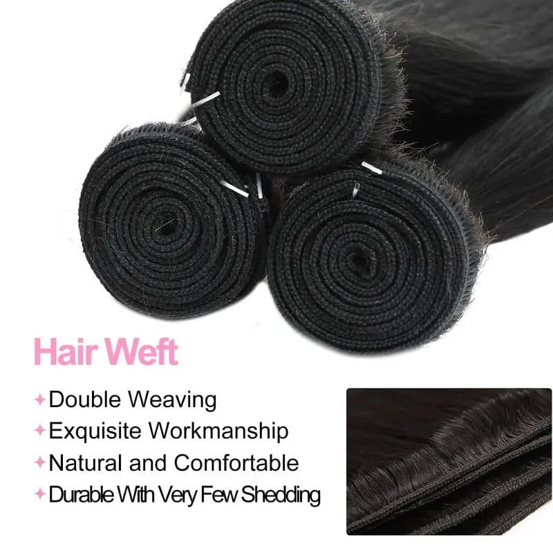 ストレート人毛 1 3 束 # 1Bカラー未加工ブラジル産バージン人毛ナチュラルブラックダブルウェフトヘアエクステンション