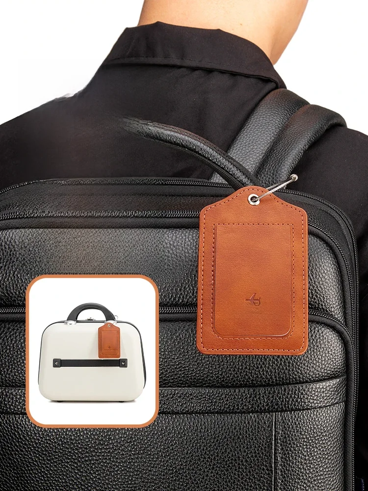Étiquette de bagage en cuir PU avec boucle de câble métallique anti-perte et housse de protection de la vie privée intégrée, adaptée aux bagages et aux sacs de voyage