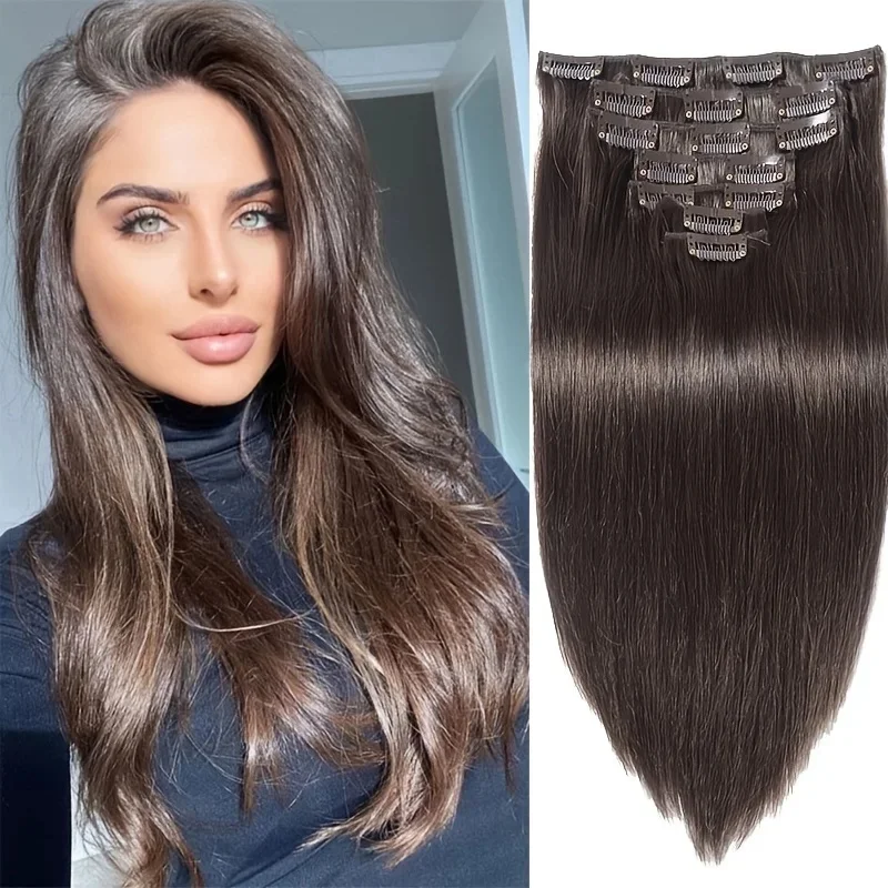 Clip In Hair Extensions Human Hair Braziliaanse Clip In 8 Stks/set 2 # Donkerbruin 8-26 Inch 120G Clip-In Extensions Maagd Menselijk Haar - afbeelding 2