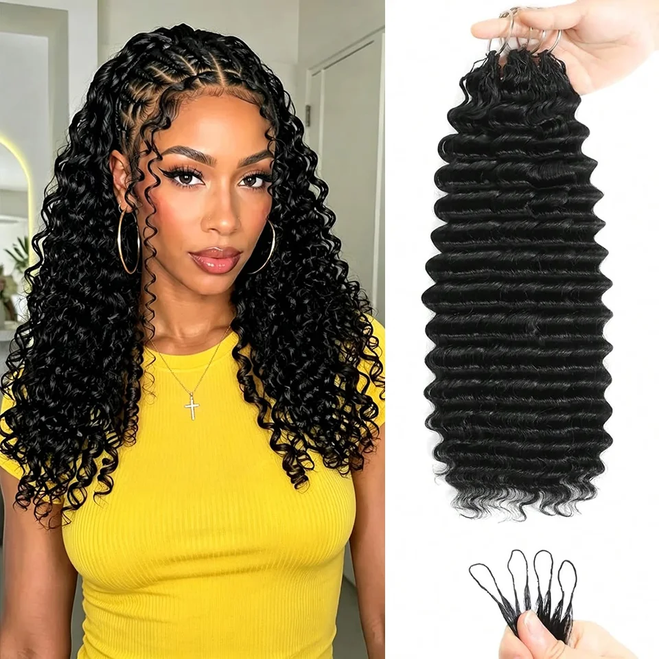 Cheveux Crochet À Plumes Deep Wave 100% Cheveux Humains Pré-Séparés Miracle Knots Tresses Boho Double Tondus Extensions De Cheveux Pour Femmes 14-26Pouces Livraison Rapide 3-5 Jours