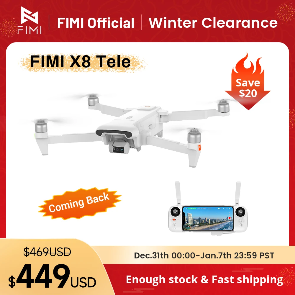 Drone Tele FIMI X8 con telecamera grandangolare e tele Zoom ibrido 30x 4K 60fps Portata 10KM Gimbal a 3 assi GPS AI Super Night Video