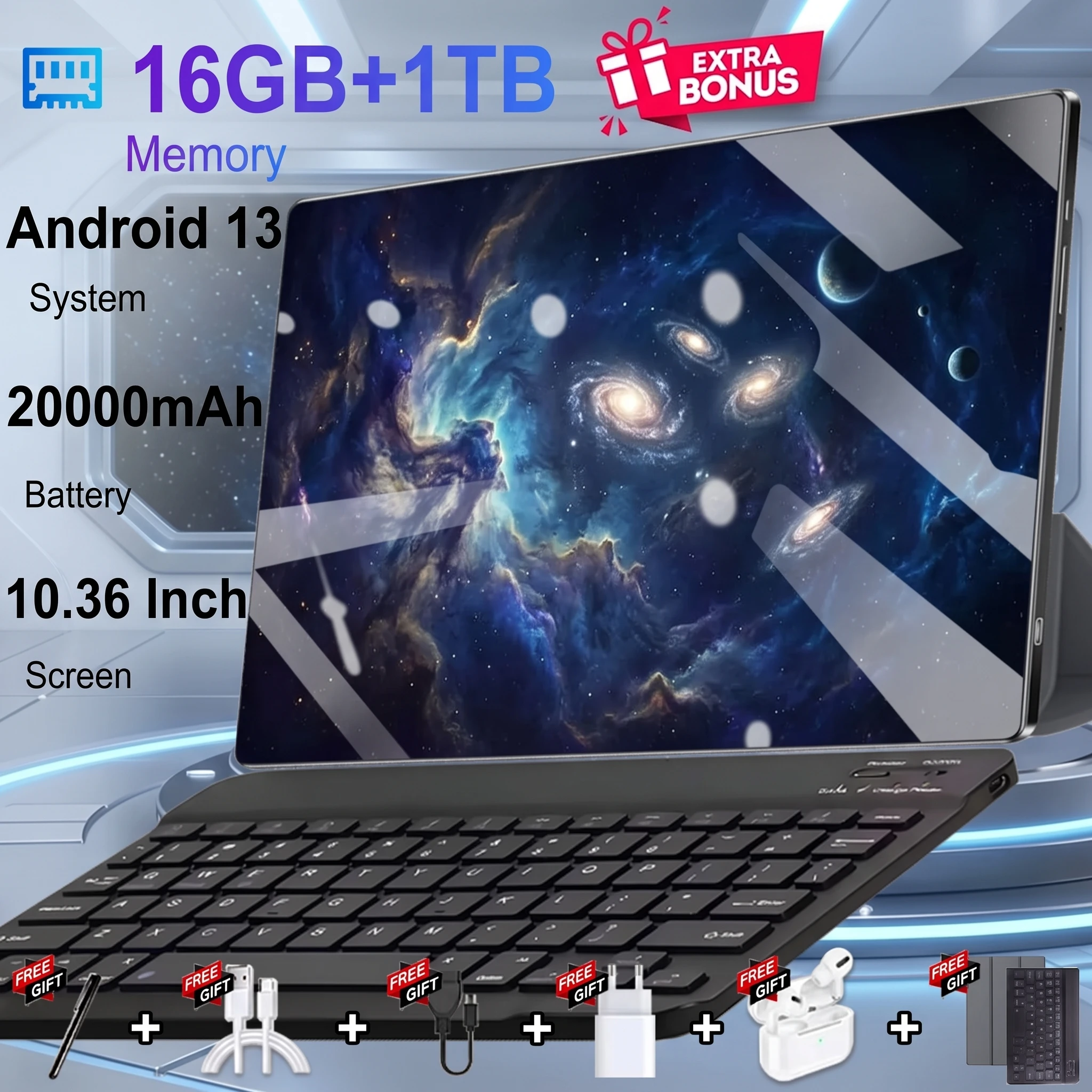 Tablet Android 13 de 14 núcleos, 16 GB de RAM, 1 TB de ROM, batería de 20000 mAh, cámara de 16 MP y 32 MP, 5G, WiFi, dispositivo portátil