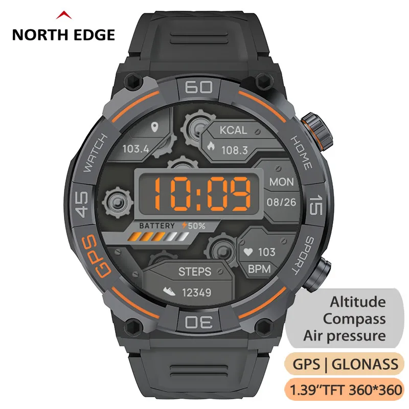 

NORTH EDGE GPS умные часы 360*360 HD экран IP68 Водонепроницаемый высотный барометр компас 24H отслеживание здоровья Умные часы для мужчин