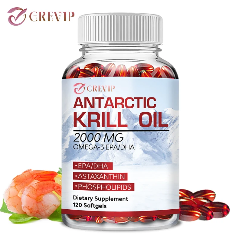 Antarctic Krill Oil - with Omega-3 EPA, DHA, Astaxanthin - Supports Brain,Cardiovascular,Joint,Eye & Skin Health - 120 Capsules