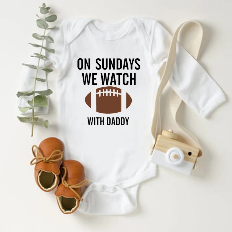 

Funny On Sunday We Watch Football With Daddy Mommy Infant Baby Girls Boys Rompers Long Sleeve Jumpsuits Spring Autumn Clothes