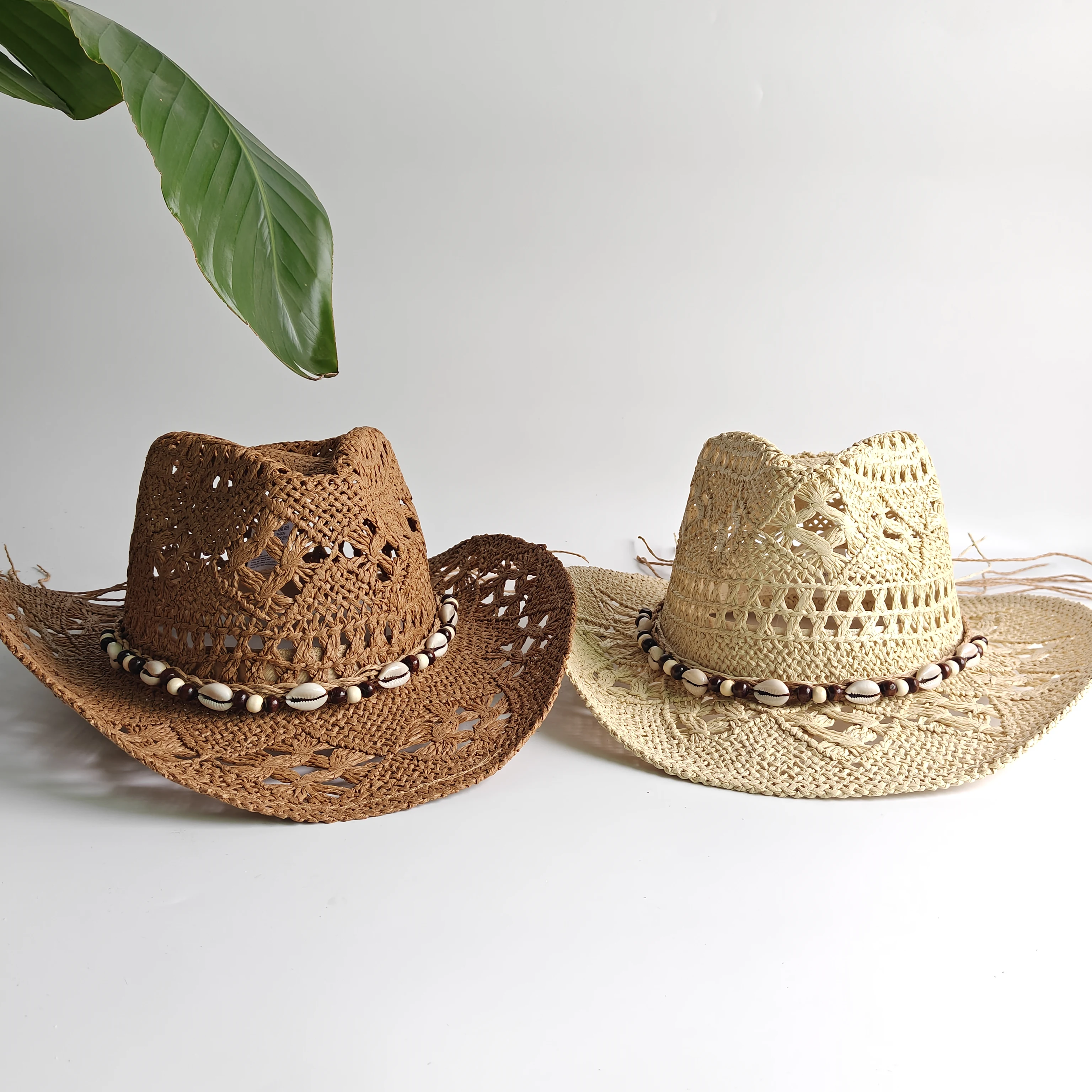 Bohemian Shell Cowboy Straw Hat for Men Concho Summer Beach Sun Cap Unisex beach accessories Wide Brim Hat ковбойская шляпа 썬캡