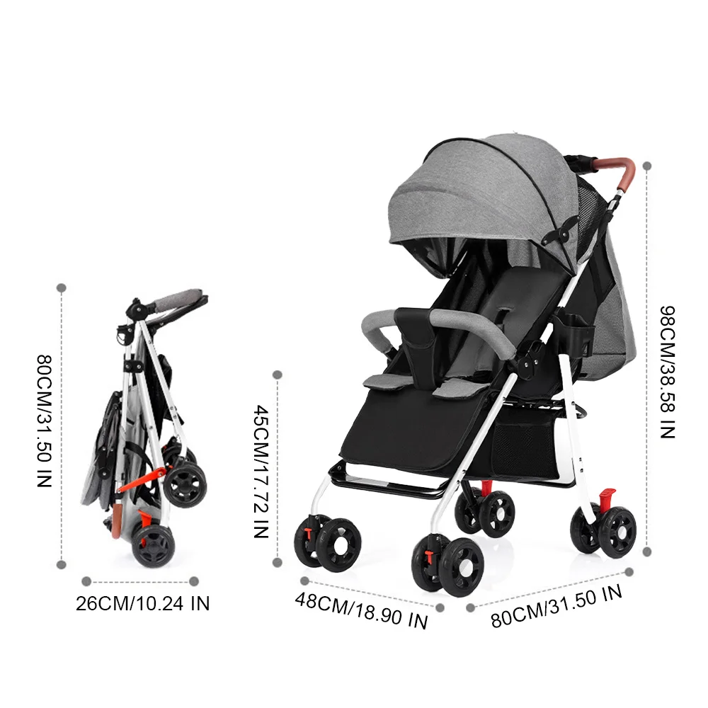 4 Wheels One-Key Fold Baby Pushchair Lightweight Travel Stroller with  Lie-Flat Reclining Seat Compact Fold for Newborn to Toddle - AliExpress 1501