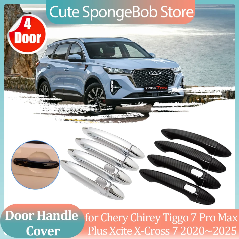 

Автомобильная ручка для Chery Chirey Tiggo 7 Pro Max Plus Xcite X-Cross, черная наклейка на дверь из углеродного волокна, накладка на полоску, аксессуары