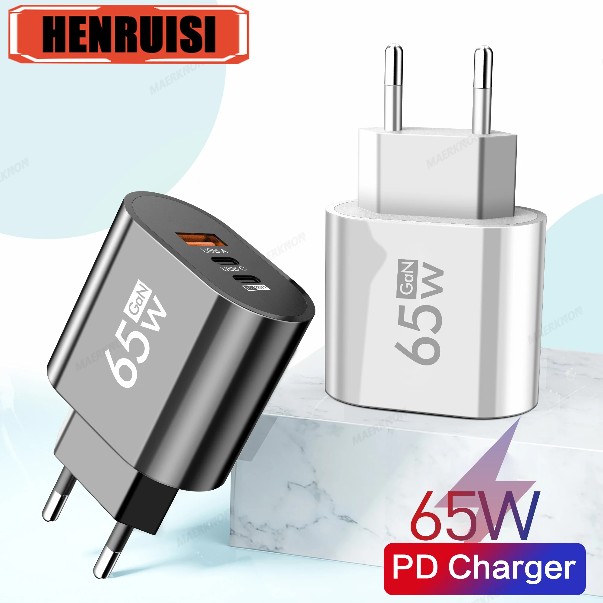 GaN – chargeur USB C 65W, Charge rapide 3.0, Charge murale de Type C, adaptateur pour téléphone portable iPhone 15 14 13 Pro Xiaomi Samsung