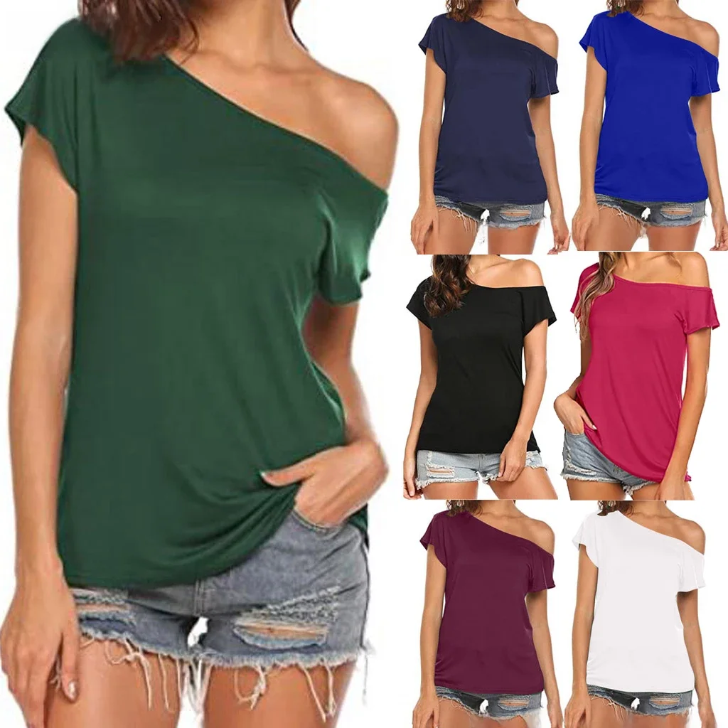 XUANSHOW 2024 Moda Damska koszulka Slim Casual Off Shoulder Koszulki z krótkim rękawem Letnie topy Tee Shirt Odzież damska — zdjęcie 2