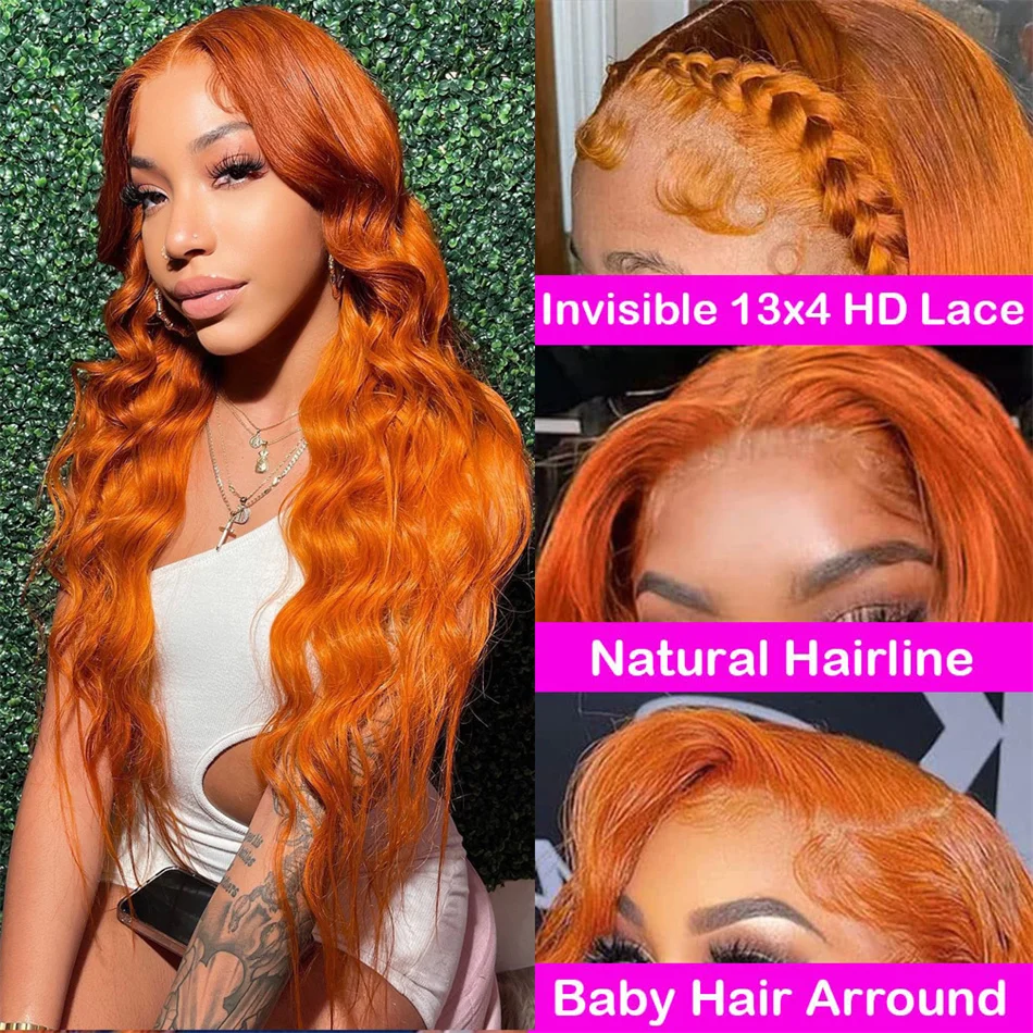 13x4 Orange Ginger Lace Front Wig Human Hair 13x6 Body Wave Hd Lace Frontal Wig Ginger Wigs 100% Human Hair Ginger Body Wave Wig