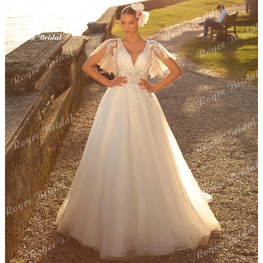 

Roycebridal V Neck A-Line Wedding Dresses 2026 Tulle Bridal Gown Lace Applique Wedding Gowns robe de marié Customized