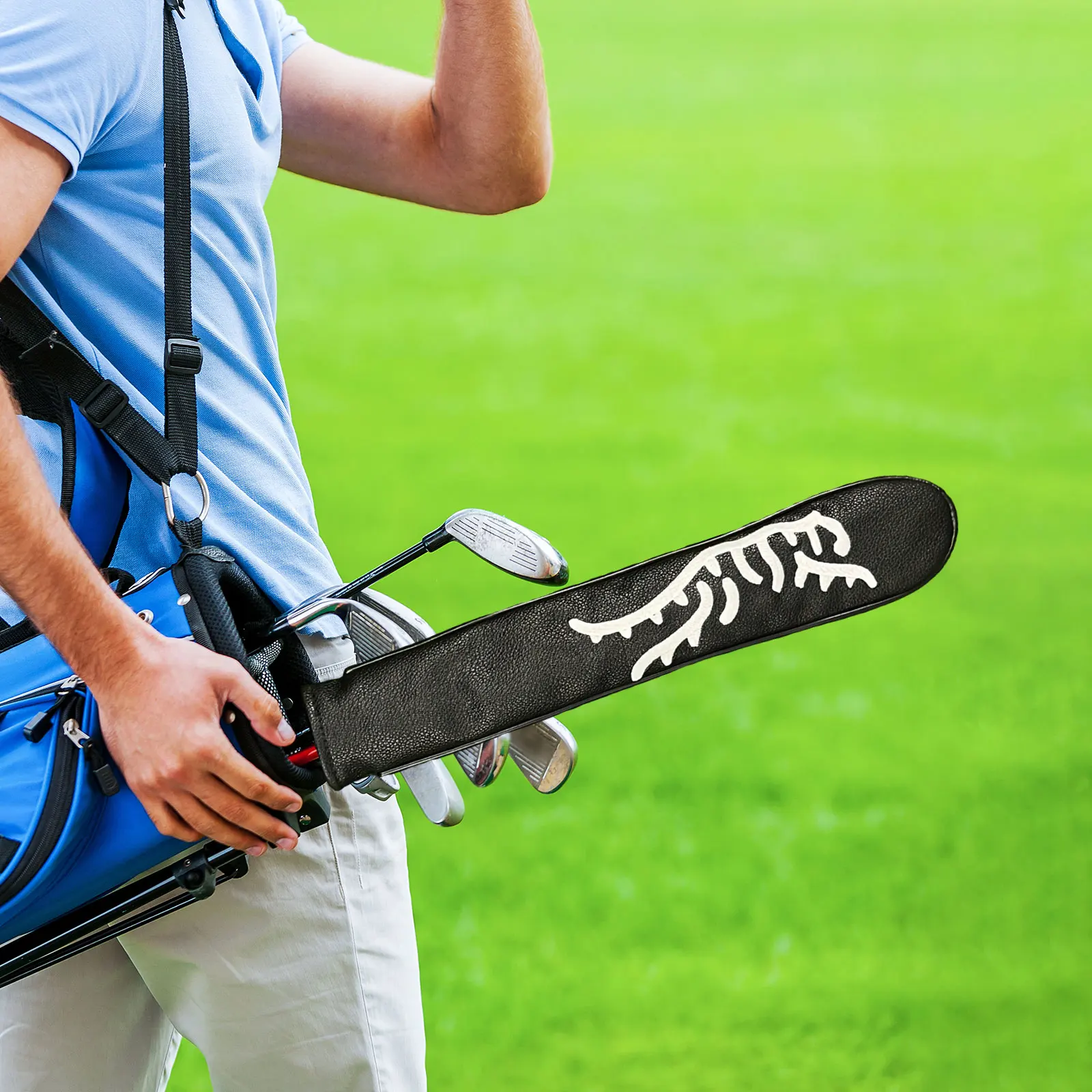 ゴルフアライメントロッドカバー、エイミング練習トレーニング補助具、スイングトレーナーヘッド保護PUレザーゴルフホルダーヘッドカバー