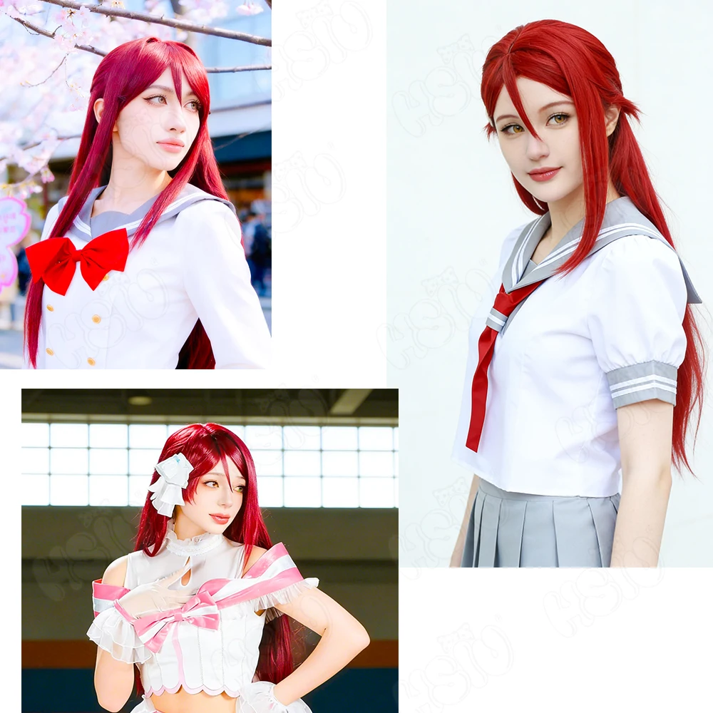 Sakurauchi Riko Cosplay Wig Fiber Synthetic Wig「HSIU」80CM Red Long Wig+Wig Cap Anime LoveLive!Sunshine Sakurauchi Riko Cosplay