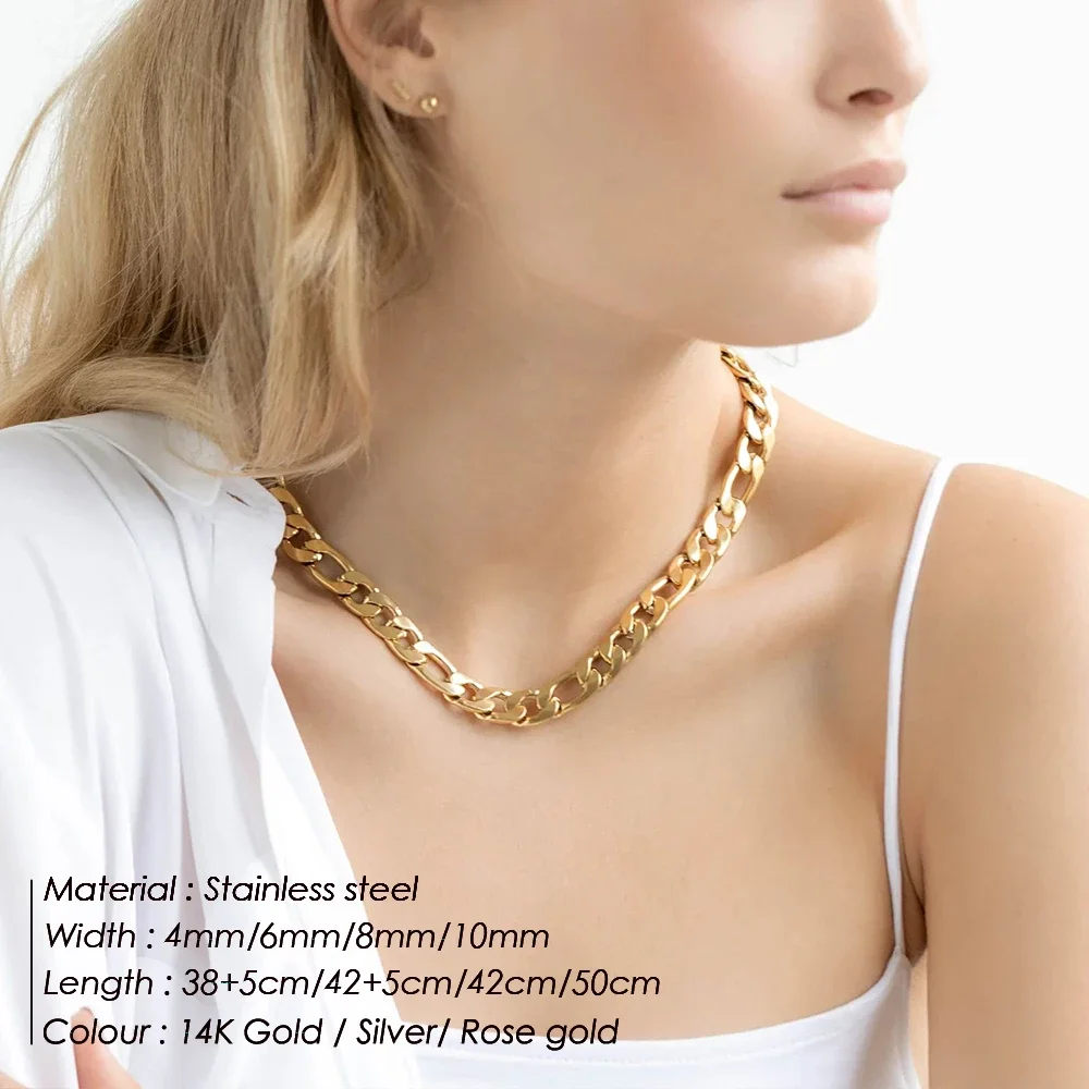 Fashion Stainless Steel Figaro Chain Necklace for Women 4/6/8/10mm Filled Tone Punk Gold Color Necklaces Hip Hop Jewelry Gift