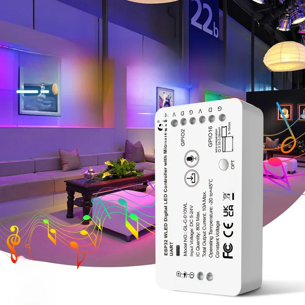 Kontroler LED GLEDOPTO ESP32 WLED z mikrofonem DIY Muzyka Tryby dynamiczne dla WS2811 WS2812B SK6812 WS2813 WS2815 RGBIC Strip Lights — zdjęcie 2