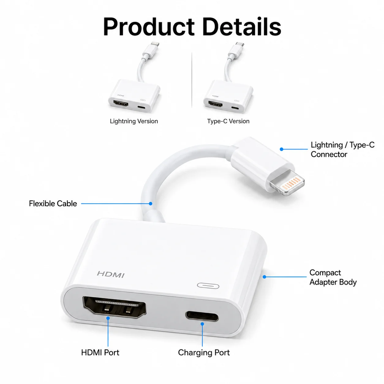 4K Video Audio 60Hz 30Hz Converter Lighting USB C/Type-C to HDMI+USB C/Type-C Digital AV Adapter For iPhone to HD TV Projector M view 5