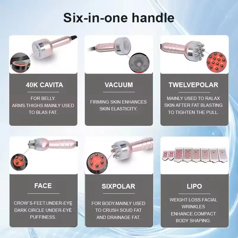 

Multifunctional 6 in 1 Weight Loss Fat Reduction Skin Tighten Face Lifting Wrinkle Removal Body Shaper Vacuum Massager Machine