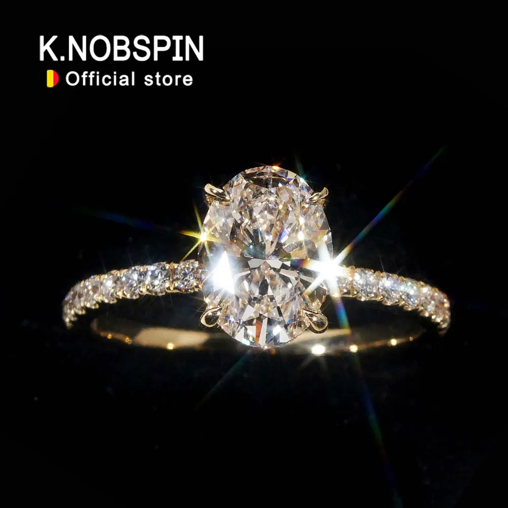 KNOBSPIN 1/2/3ct D Color Oval Cut Moissanite Ring S925 Sterling Sliver Plated 18k White Gold Wedding Engagement Rings For Women