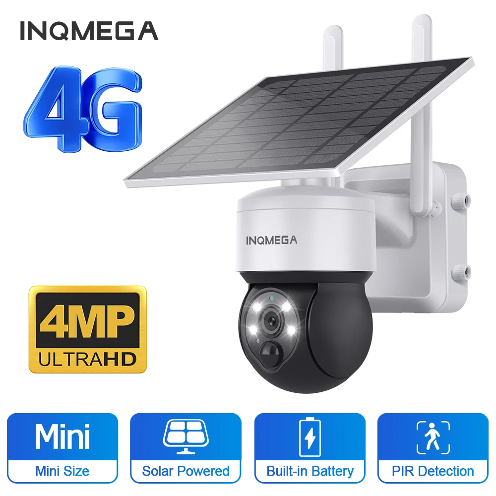 INQMEGA 4G Wireless PTZ Solar Camera 4MP Outdoor WIFI Solar Panel Two-Way Audio Security Protection CCTV Camera Battery Camera