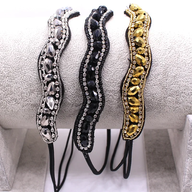 Metting Joura Bohemian Crystal Rhinestone Gun Black Facetedmetal Beads Opaska na głowę Akcesoria do włosów — zdjęcie 2