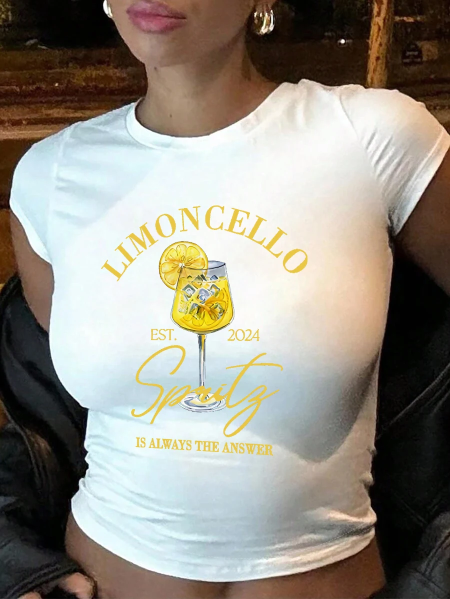 Limoncello Spritz Printed Design Pattern Summer Shoulder Versatile Fashion Cropped Top