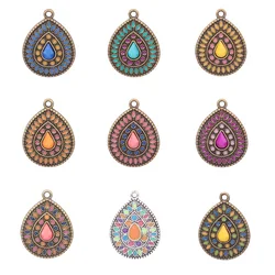 10Pcs/Lot Bohemian Jewelry Pendant Drop Flower Jewelry Accessories Enamel Metal DIY Making Charm Earrings Materials