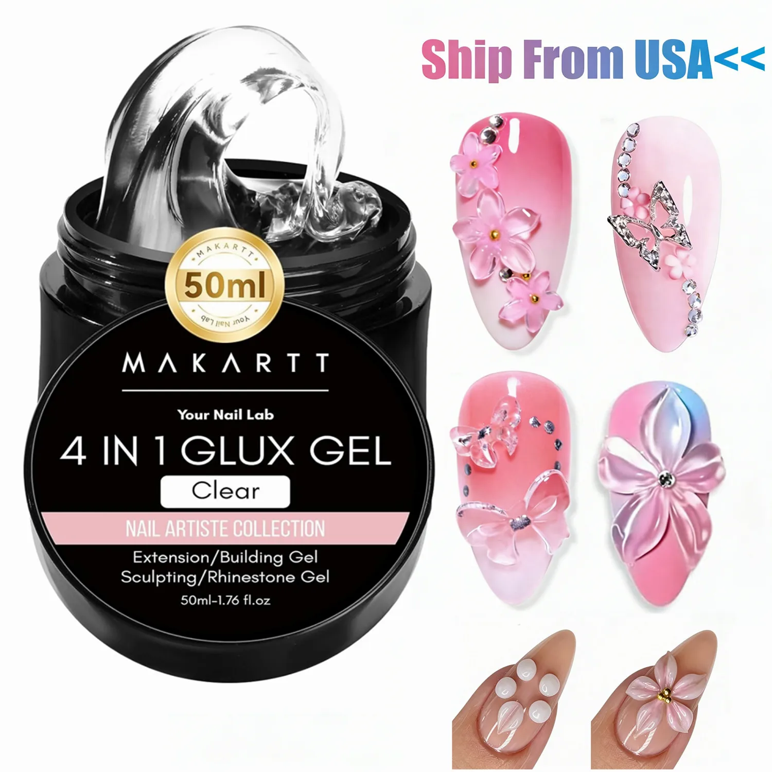 

Makartt Solid Gel Builder: 4-in-1 50g Large Capacity Clear Non-sticky for Extension 3D Sculpting Nail, UV Glue for Acrylic Tips,