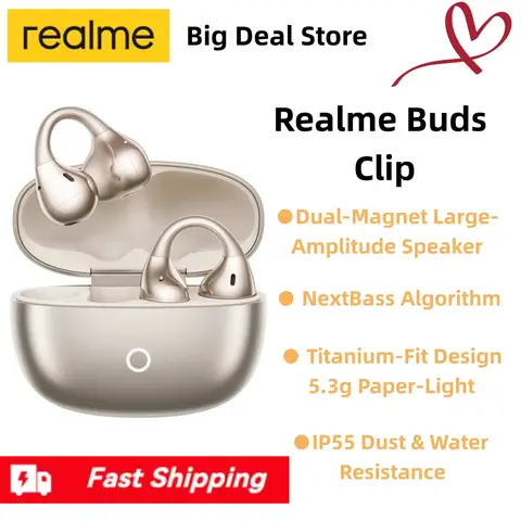 realme Buds Clip OWS Ear Clip Headphones  IP55 Bluetooth 5.4 AI ENC Call Noise Cancellation AI Translator Up to 36H Batter Life