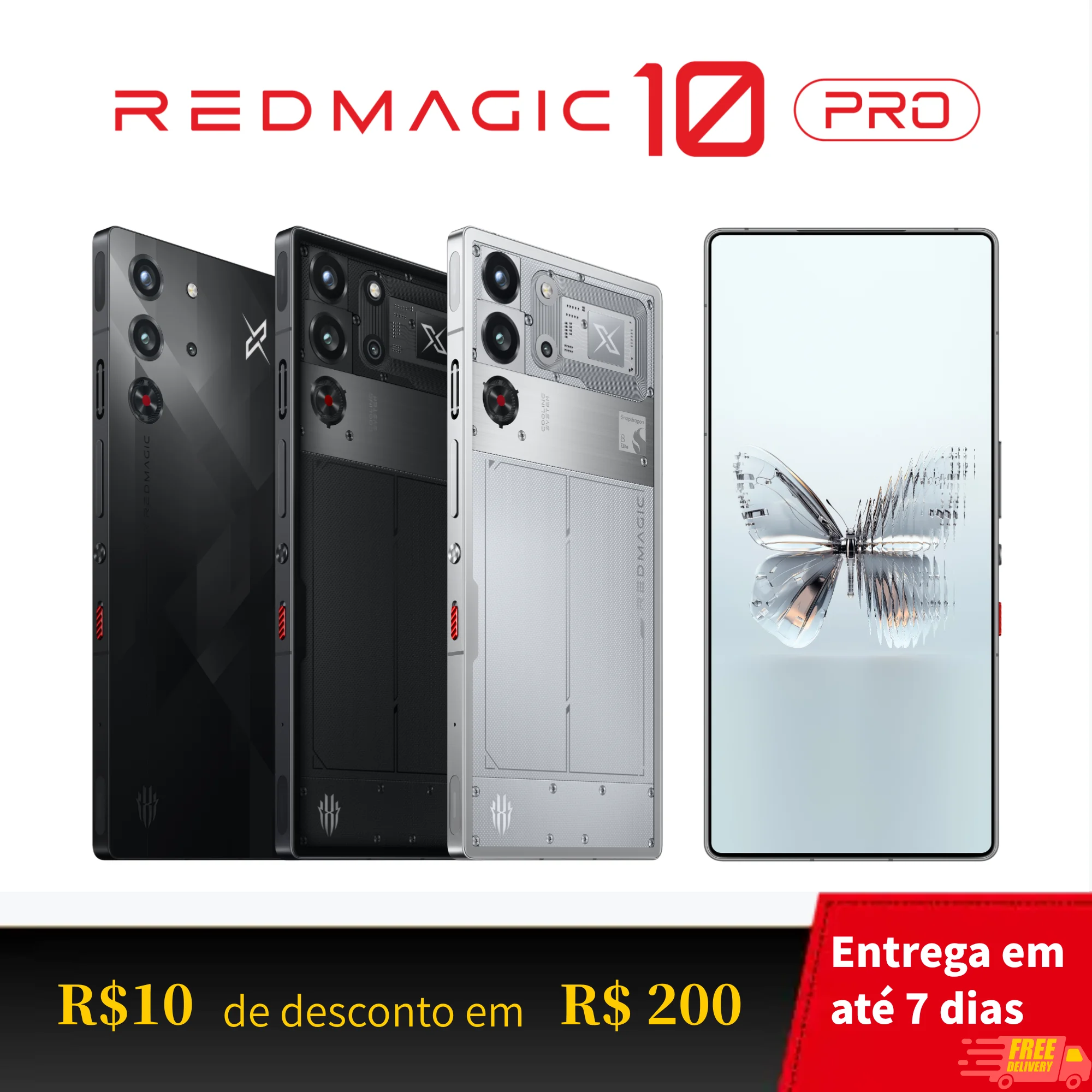 هاتف ذكي REDMAGIC 10 Pro 144 هرتز 6500 مللي أمبير/7050 مللي أمبير في الساعة 5G 12 /16/24 جيجابايت + 256/512 جيجابايت/1 تيرابايت سنابدراجون 8 إيليت