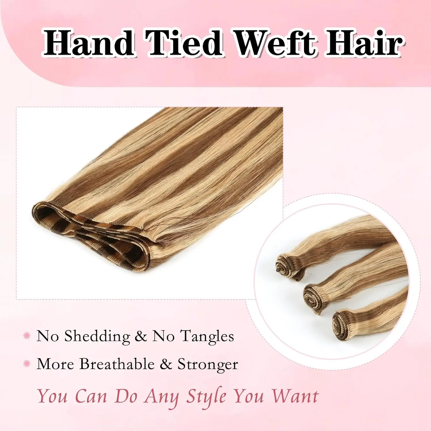 Sixstarhair Hair Extensions Sew In Extensions 50G 3Pieces 18'20' Hand Tied Weft Extensions Real Remy Human Hair For Women - Image 2