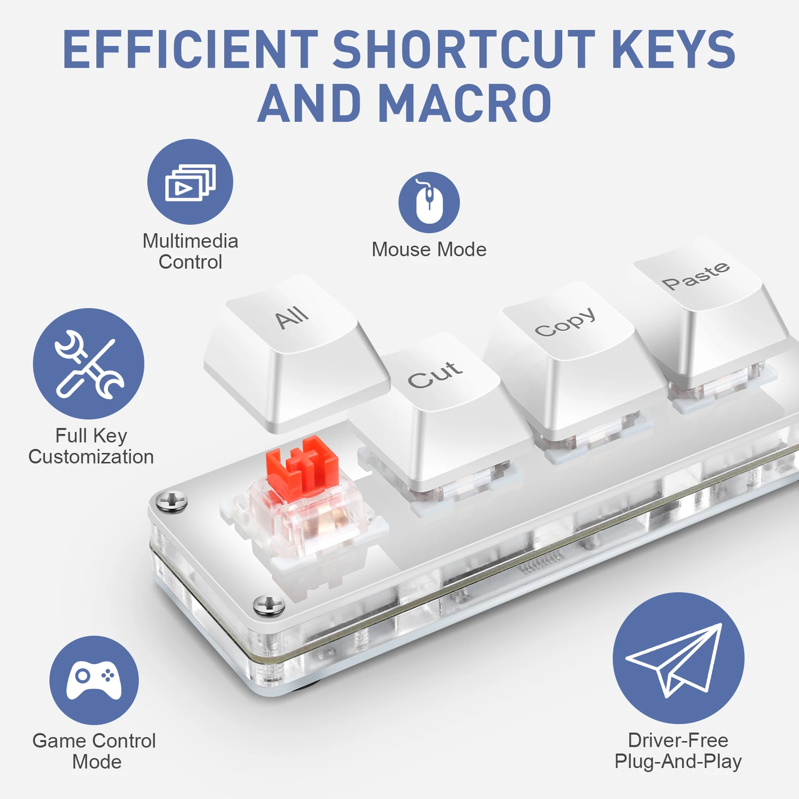 SAYODEVICE 4-przyciskowa Mini Klawiatura Skrótów Klawiszowych do Pracy w Biurze, Makro, Klawiatura do Gier Rhythm OSU, Gamingowa Klawiatura USB Przewodowa z Możliwością Wymiany Przełączników Podczas Pracy (Hot-Swap) — zdjęcie produktu 4