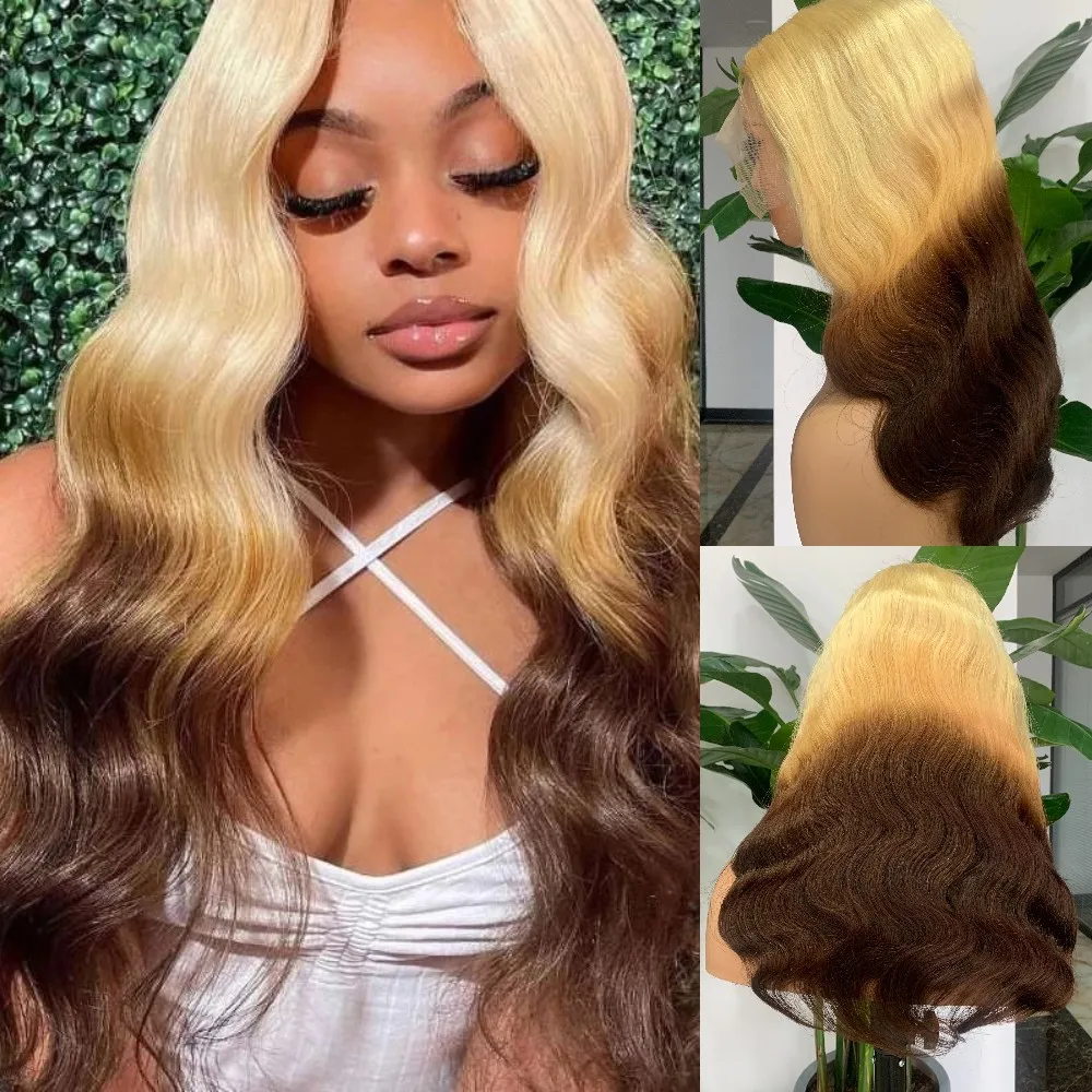 3 Tone Ombre 613 Brown Body Wave Lace Wig Human Hair Colored Human Hair Wigs Bodiwave Front Lace Wig Specially  Customized Wig