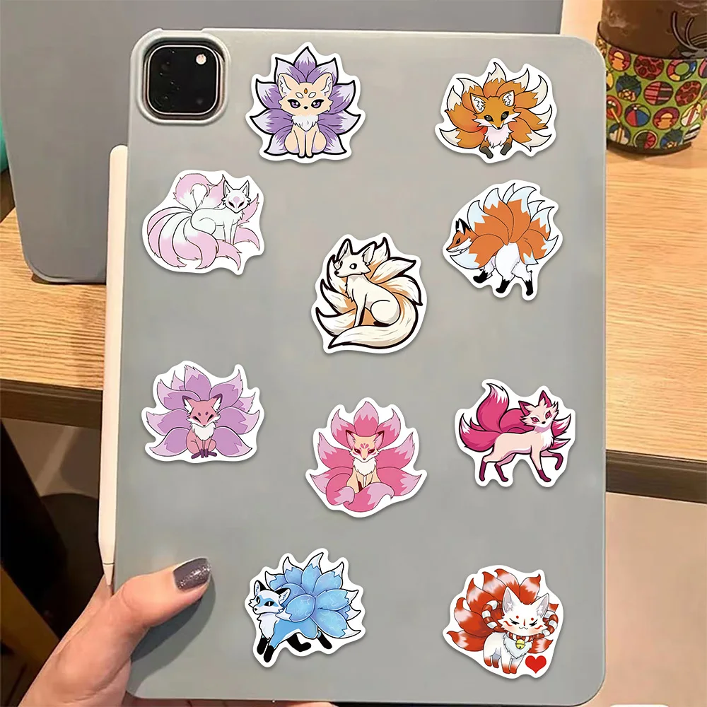 50 Pezzi Adesivi Decorativi con Volpe a Nove Code, per Chitarra, Laptop, Valigie, Cover per Telefono, Impermeabili