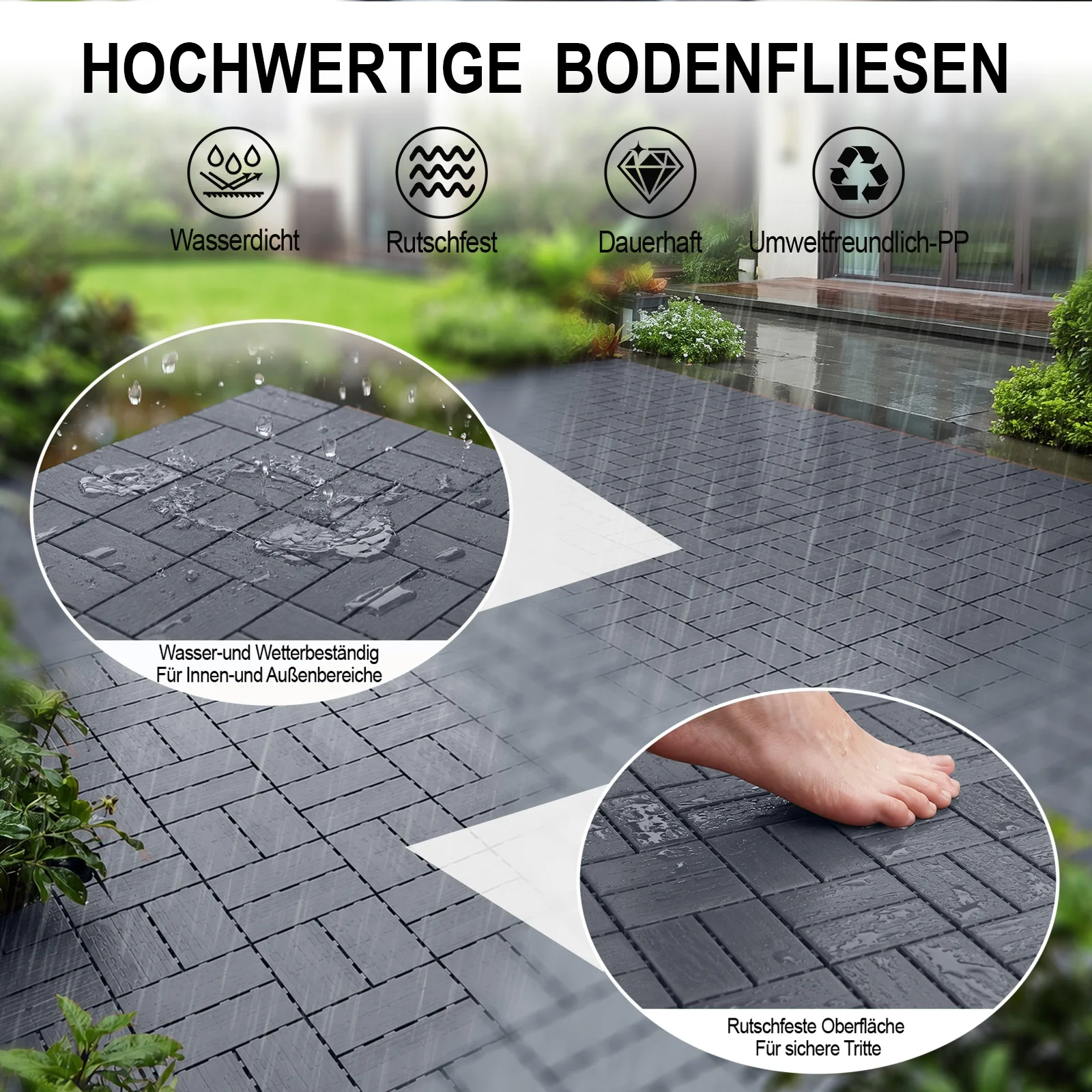 44 stuks DIY verbindbare terrastegels 30x30cm, weerbestendige PVC vloerplaten, makkelijk schoon te maken, voor tuin, balkon, terras, woon- en slaapkamer.