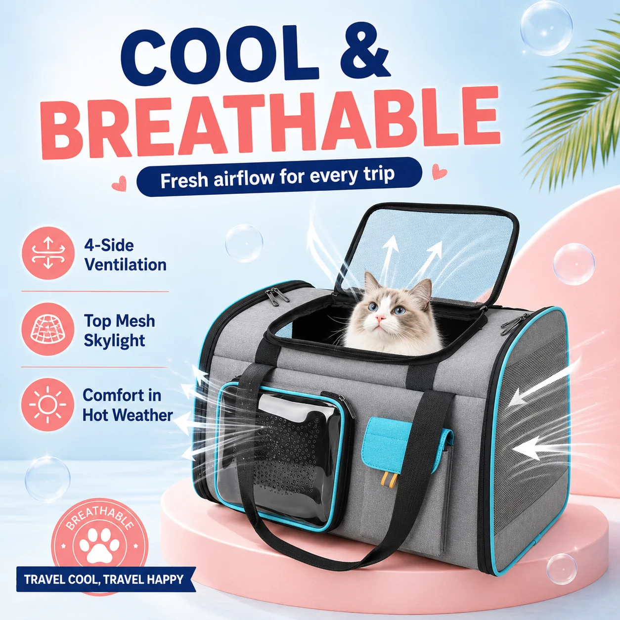Breathable Cat Backpack, Portable Large‑Capacity Space Pet Carrier, Dual‑Use Shoulder & Hand Bag for Cats & Small Dogs