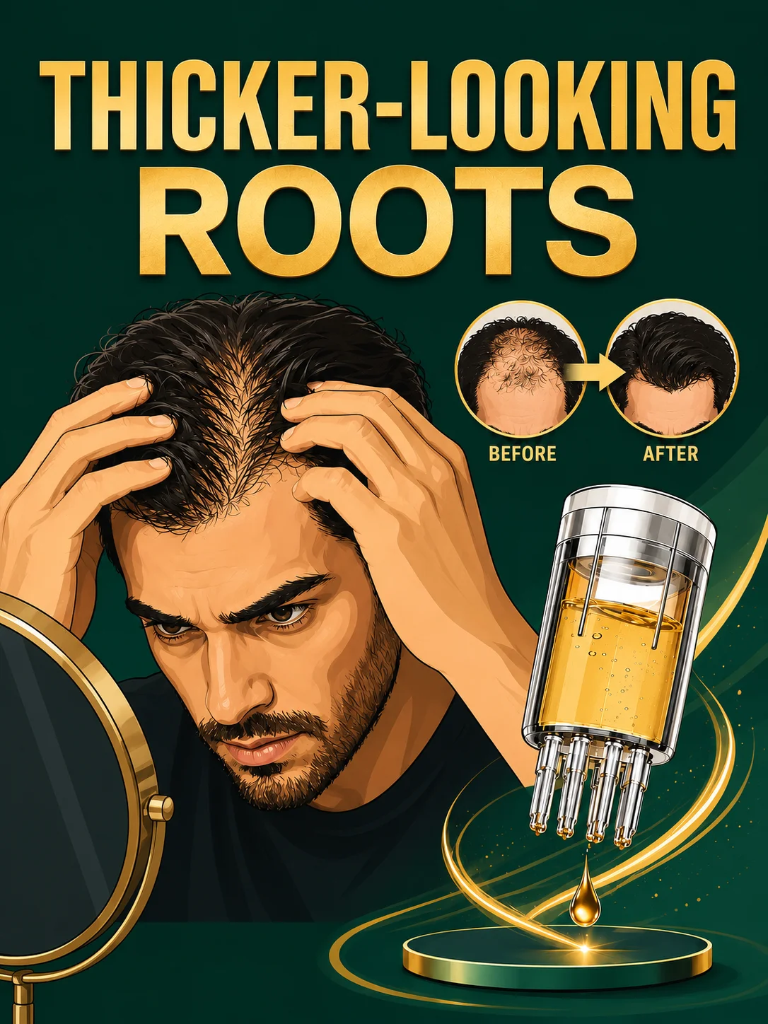 2-in-1 Hair Growth Serum & Scalp Applicator Comb, No-Mess Root Care, Precision Massage Applicator for Fuller-Looking Hair