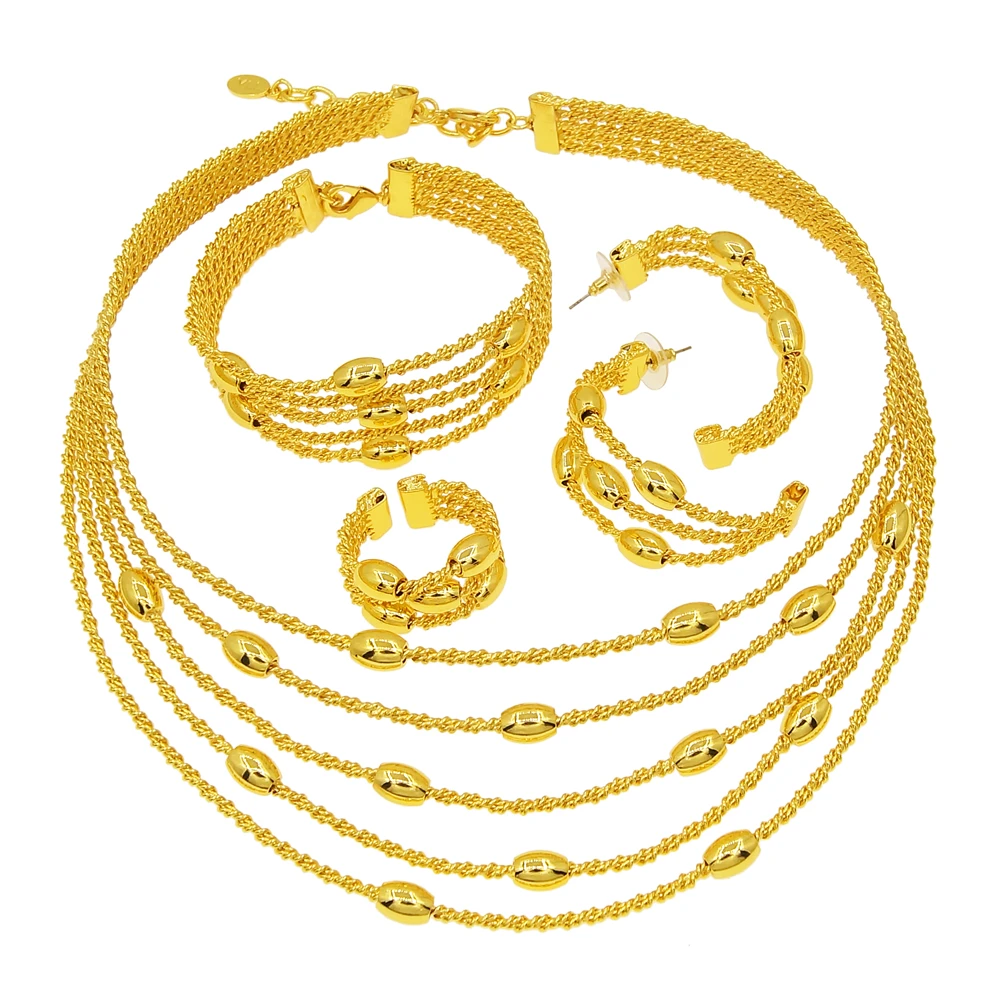 Latest Exquisite Brazilian Gold Plated Wedding Jewelry Set Gold Plated Bridal Big Fashion Necklace Jewelry Sets Yulaili