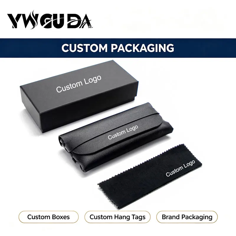 Custom Logo Packaging Set For Sun Glasses Black Paper box Soft Leather Case and Cleaning Cloth