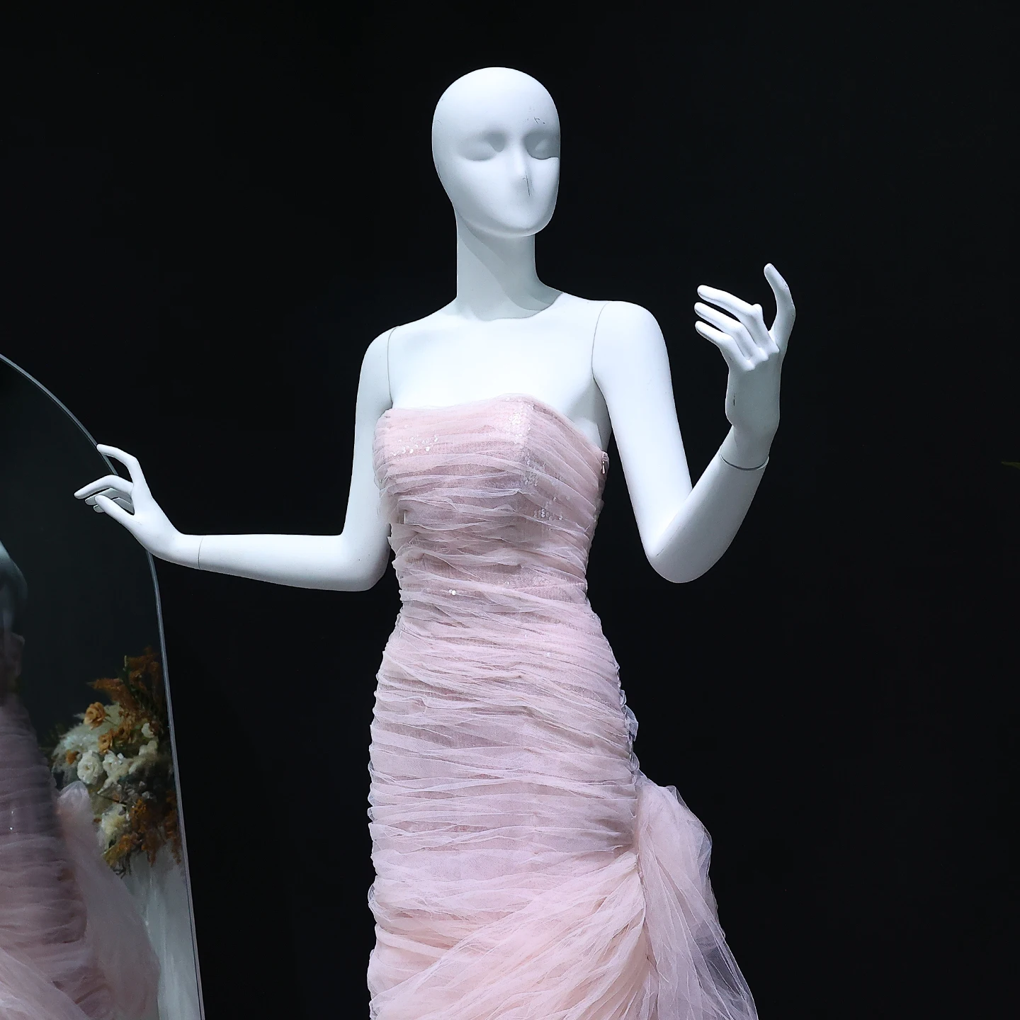 샤론 사이드 우아한 핑크 스트랩리스 두바이 이브닝 원피스, 스팽글 아랍어, 웨딩 원피스 가운, SF409 맞춤형