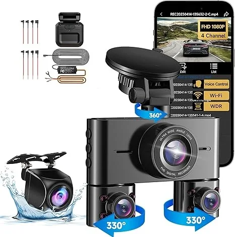 HUPEJOS 360°V7-4CH Dash Cam Front and Rear Inside FHD1080Px4 Built-in Wi-Fi WDR Night Vision Voice Control 24H Parking Mode image 3