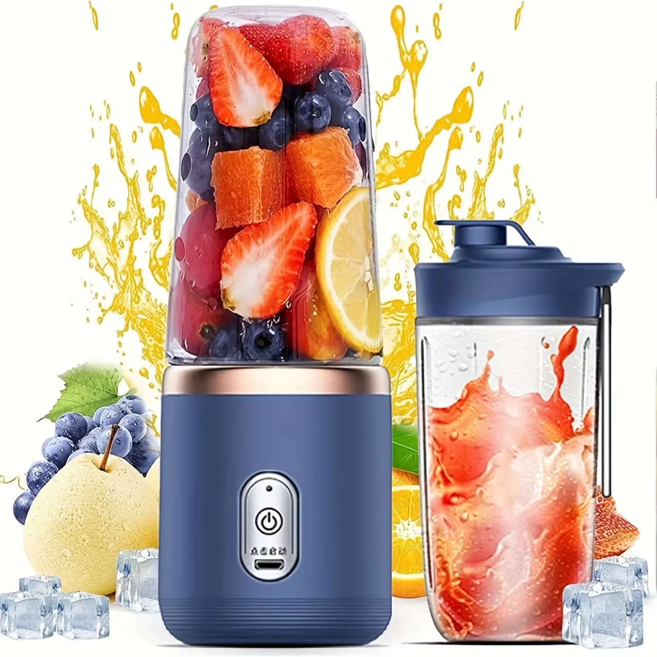 Portable USB Rechargeable Blender for Shakes & Smoothies, Personal Size 6-Blade Mini Juicer for Gym, Travel & Camping