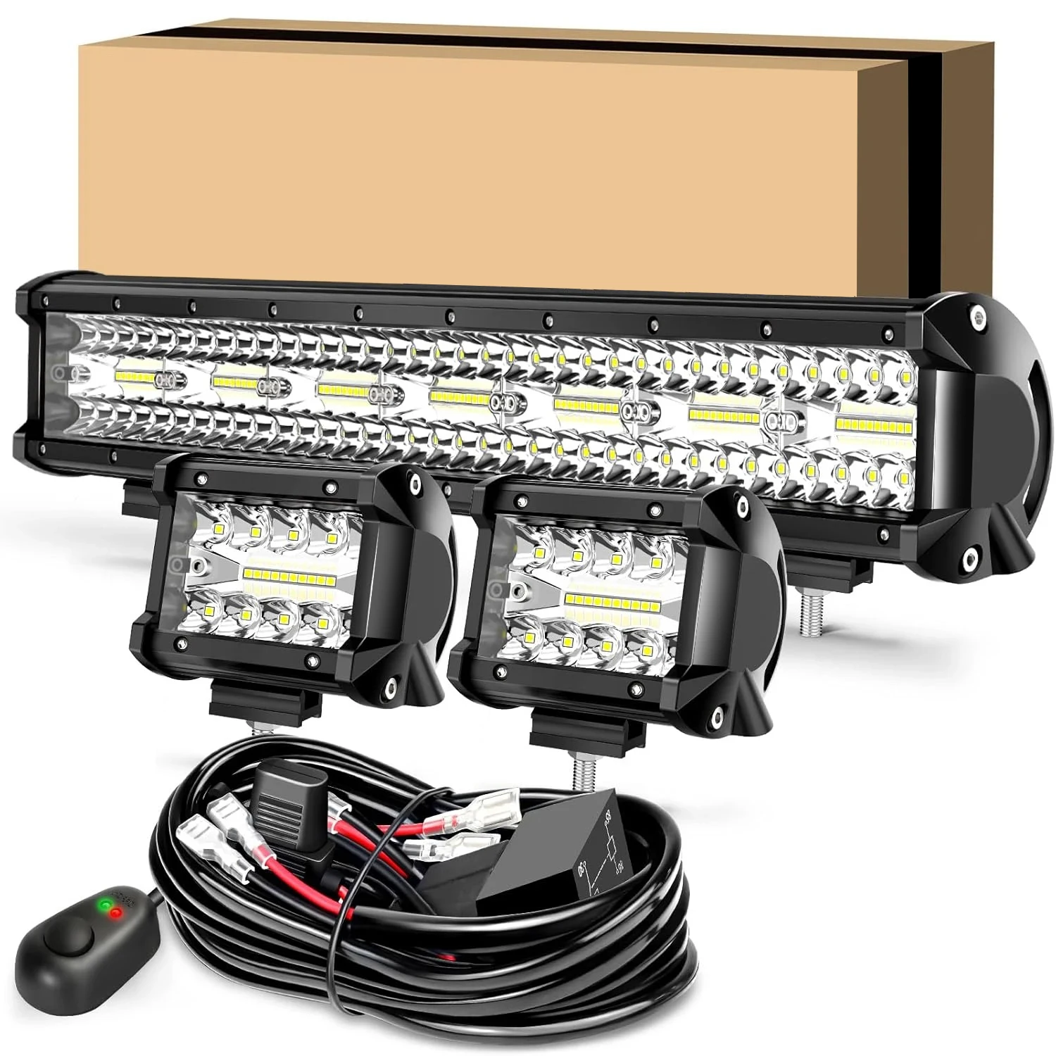 Barre lumineuse LED de 20 pouces, lumières LED de 4 pouces, 100W, 24000 LM, étanche, feux antibrouillard tout-terrain, barre lumineuse combinée spot/flood