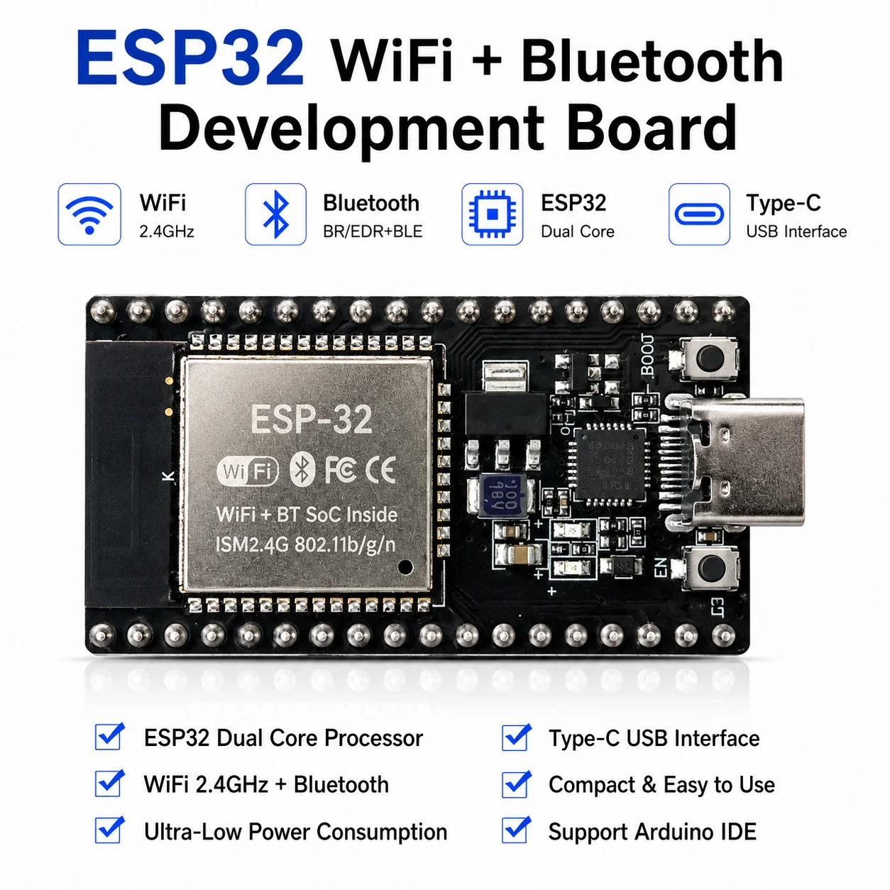 ESP32 Development Board 2.4G WIFI Bluetooth Module 30Pin 38Pin CP2102 Micro Type-C Ultra-Low Power Consumption Dual Core ESP-32