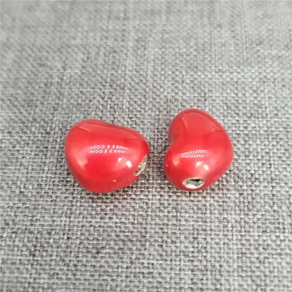 

2pcs of 925 Sterling Silver Small Red Puffy Heart Beads Enamel Spacer for Bracelet Necklace